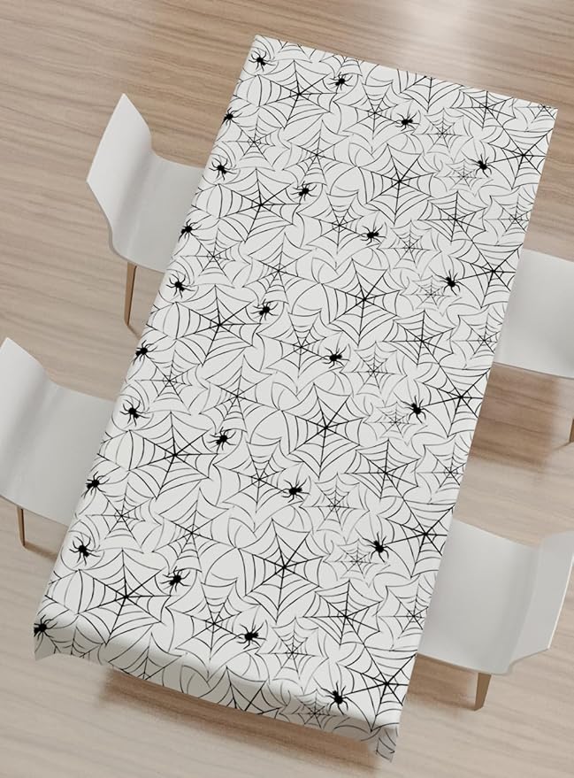 2Pack Halloween Plastic Tablecloths Disposable Christmas Plastic Table Covers BBQ Picnic Halloween Party Oil-Proof Waterproof Table Cloth White Spider Web TableCover 54 x 108 in