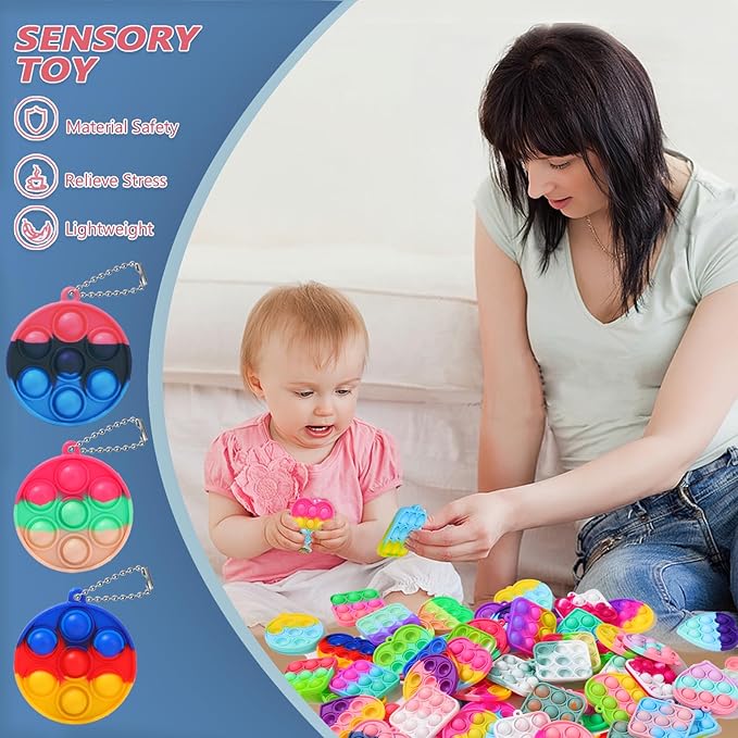 57PCS Kids Party Favors Fidget Toys Bulk Its Birthday Party Favors for Toddlers Adult, Small Classroom Prizes Box Fidgets Toys for Kids, Goodie Bag Stuffers, Treasure Chest, Pop Fidget Keychain