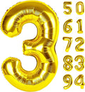 Gold 3 Balloon, Number Balloon 40 Inch, 3rd Three Year Old Birthday Deco, Gold Party Supplies for Party Decorations, Number 3 Balloon