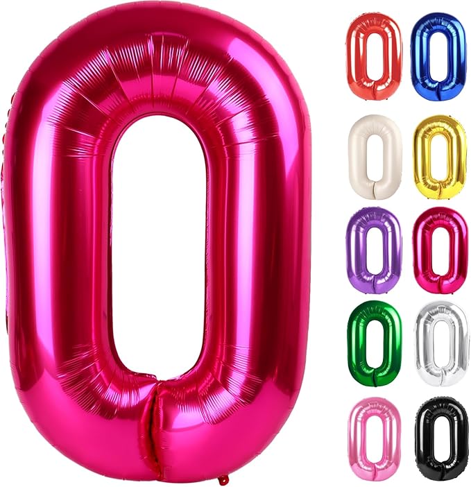 Hot Pink Number 0 Balloon 40 Inch, 0 Balloon Numberfor 10th 20th 30th 40th 50th 60th Birthday Decorations, Hot Pink Party Supplies for Men Women