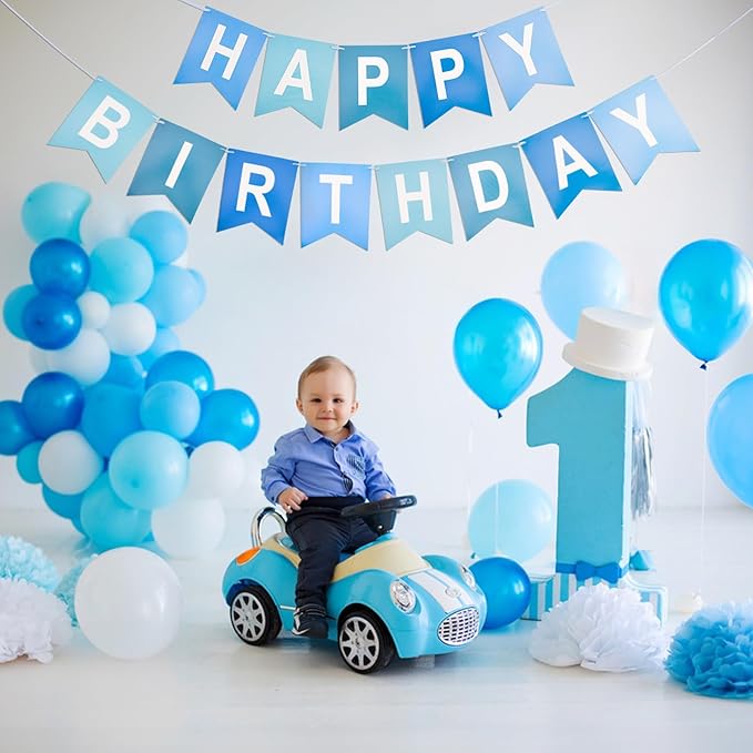 Blue Happy Birthday Banner Birthday Party Banner NO DIY Happy Birthday Sign Pre-Strung Birthday Hanging Decoration for Women Men Girl Boy Party Supplies(Blue)