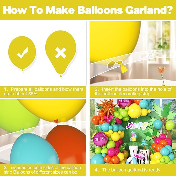 Tropical Balloon Arch Garland Kit with Hot Pink Teal Blue Green Orange Star Balloons Round Balloons for Girls Birthday Hawaiian Luau Summer Tropical Fiesta Party Decorations