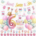 Sweet Sassy and Six Birthday Decorations for Girls - 6th Birthday With Donut Banner, Cake Topper, Foil Balloon for Ice Cream Party