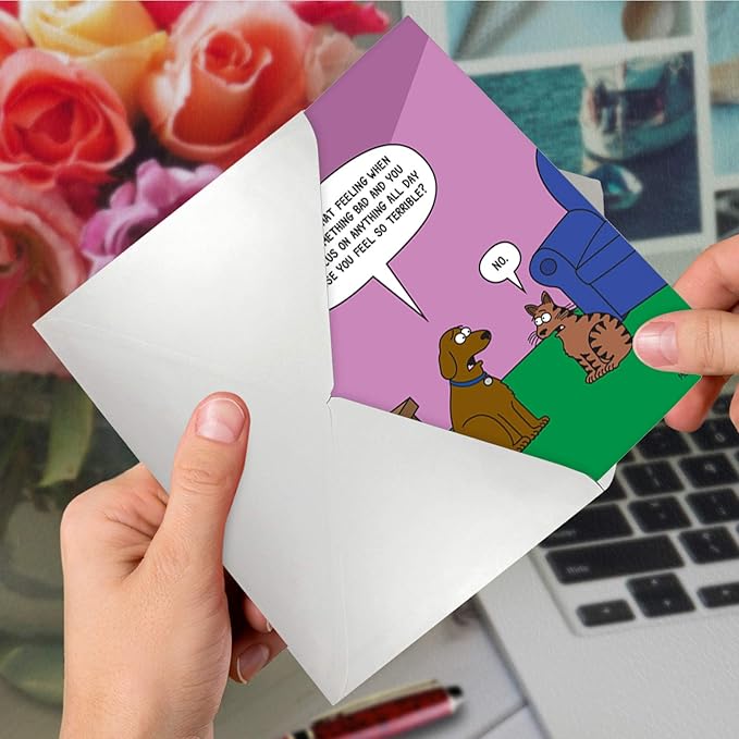 NobleWorks - 1 Funny Animal Card for Birthdays - Pet Cat and Dog Humor, Birthday Notecard with Envelope - Dog Guilt C6390BDG