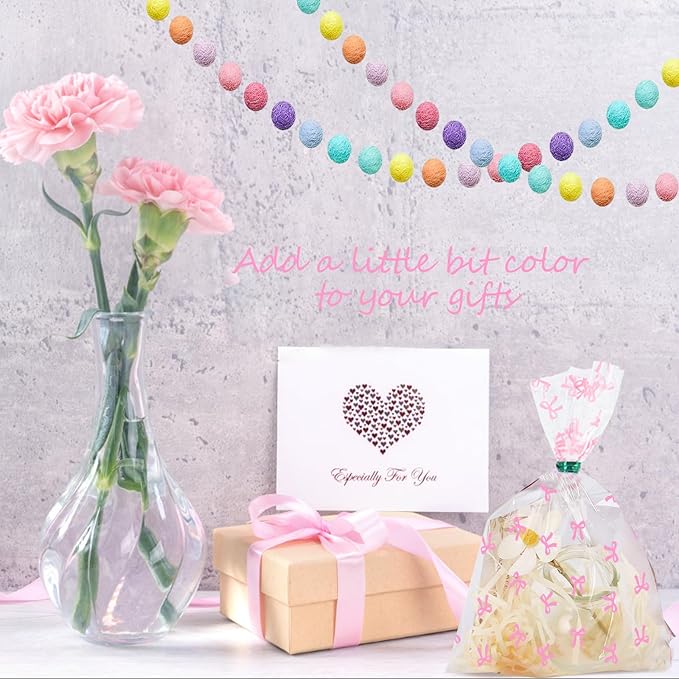 SOMIOCO Clear Gift Bags 6X11In 100PCS Pink Bow Cellophane Goodie Treat Bags for Candy Cookies ,Coquette Party Favors Bow Party Decorations with Twist Tie for Mother's Day,Birthday ,Baby shower,Wedding ,Bridal Engagement