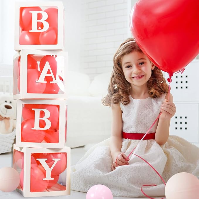 White Clear Baby Boxes with Baby Letters Party Decoration - Transparent Ballon Boxes Backdrop - Baby Shower Birthday Party ,Gender Reveal ,Wedding -4PCS