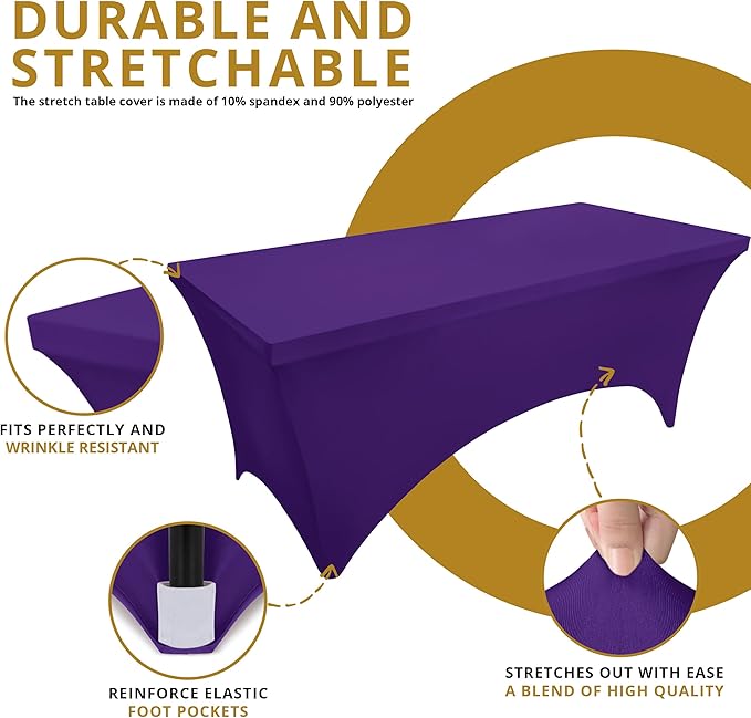 Utopia Kitchen Spandex Tablecloth 2 Pack [8FT, Purple] Tight, Fitted, Washable and Wrinkle Resistant Stretch Table Cloth Rectangle Cover for Trade Show, Weddings & Parties [96Lx30Wx30H Inch]