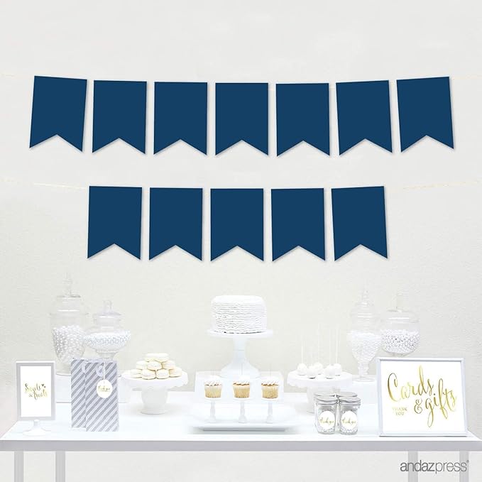 Andaz Press Hanging Pennant Banner with String, Navy Blue, 1-Set, 24 Pennants, Approx. 12-Feet Long