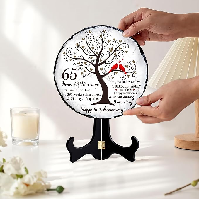Blue Sapphire Couple Slate Plate – 65th Wedding Gifts for Parents & Couples – Unique 65th Anniversary Wedding Gift Ideas – 65 Years of Marriage Decoration, Plaque, Keepsake
