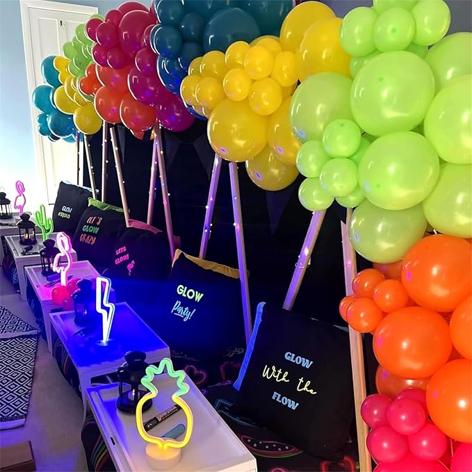 141 Pcs Rainbow Easter Balloon Arch Kit, Hot Pink Lime Green Orange Slate Blue Yellow Latex Neon Summer Tropical Balloon Garland for Hawaiian Luau Aloha Birthday Baby Shower Pool Party Decorations