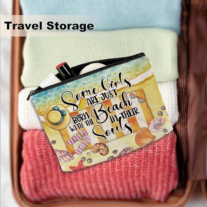 Funny Beach Gifts for Women Cosmetic Bag Vacation Ocean Beach Themed Gift for Her Nurse Sister Mom Aunt Makeup Bag Girls Trip Gifts Travel Stuff Necessities Birthday Christmas Friendship