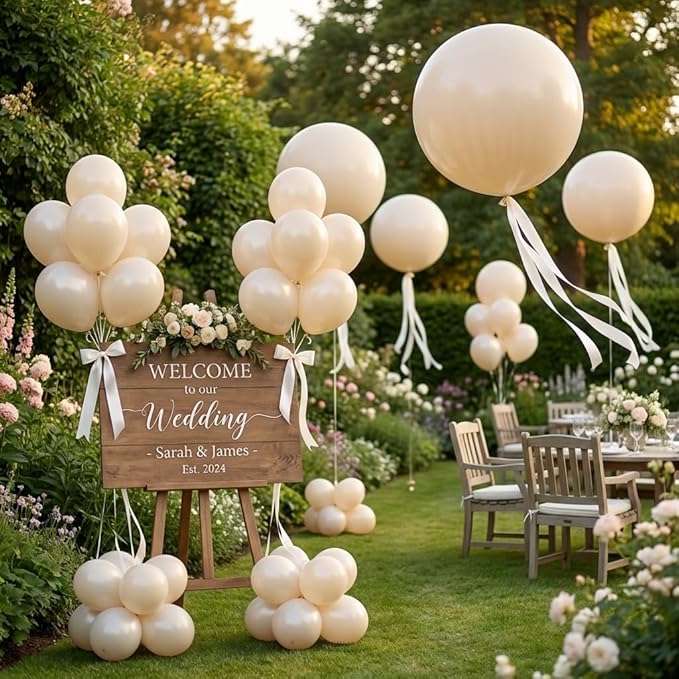 KALOR Warm Ivory Giant Balloons 36 Inch Large Latex Balloons, 4 Pack Jumbo Round Helium Balloon for Birthday Bridal Shower Wedding Baby Shower Party Decorations