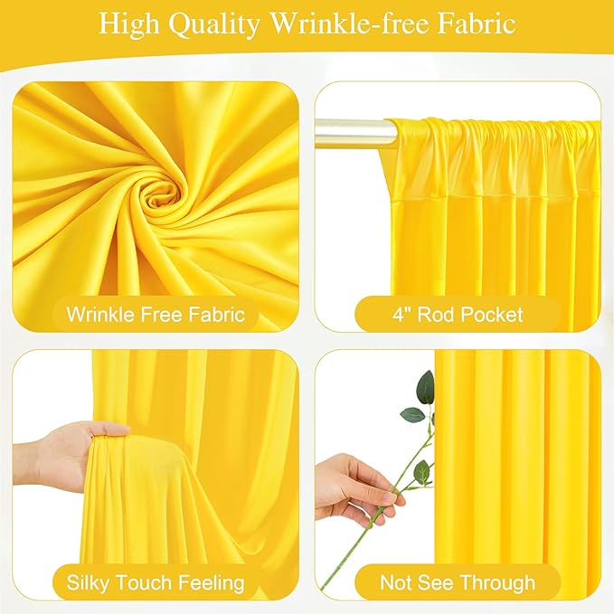 Yellow Backdrop Curtains with Lights for Parties,10x10FT Wrinkle Free Wedding Photo Backdrop Light Tulle Curtains for Baby Shower Birthday Ceremony Reception Home Party Decorations-5ft x 10ft