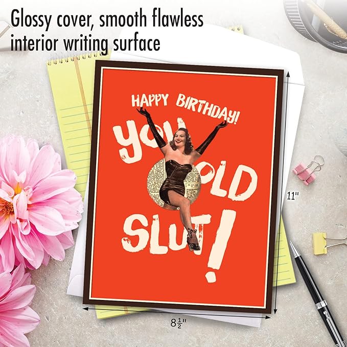 NobleWorks Jumbo Funny Birthday Greeting Card From Us 8.5 x 11 Inch with Envelope (1 Pack) Big, Jumbo Bday Old Lady J7020BDG-US