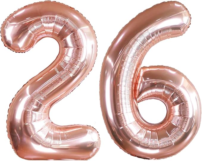 AULE 40 Inch Large 26 Number Balloons Rose Gold Big Foil Number Balloons Giant Helium Happy 26th Birthday Party Decorations for Women Huge Mylar 62 Anniversary Supplies