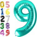 Blue-Green 9 Balloon Number, Big 40 Inch Happy 9 19 29 90 Birthday for Men And Women, Foil Balloons Decoratins for Wedding Anniversary, Single, New Year, Halloween Party Syupplies