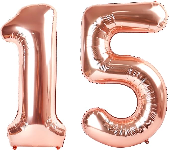 40 Inch Number Balloons, Rose Gold Balloons for Woman Man 15th Birthday Party Decoration, Foil Number 15 Ballon for 15, 51 Anniversary, Bridal Shower, Graduation, Wedding, Valentine's Day