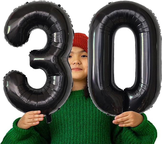 Number Balloons Black Party Balloon - Giant Number 30 Balloon, 40 Inch Large Balloon for 30th Birthday Decorations, Black Party Supplies for Men Women