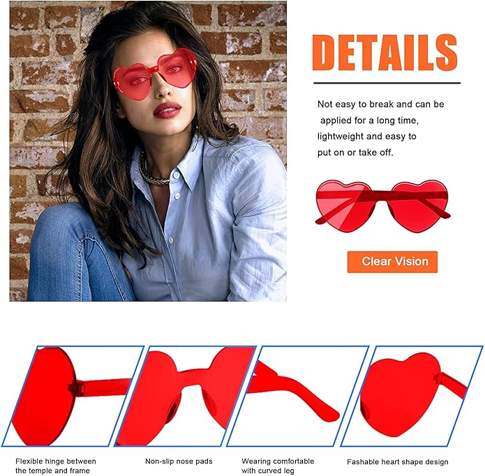 AEAHALY Heart Sunglasses for Women and Men Rimless Heart Shaped Sunglasses Bachelorette Bride Party Accessories