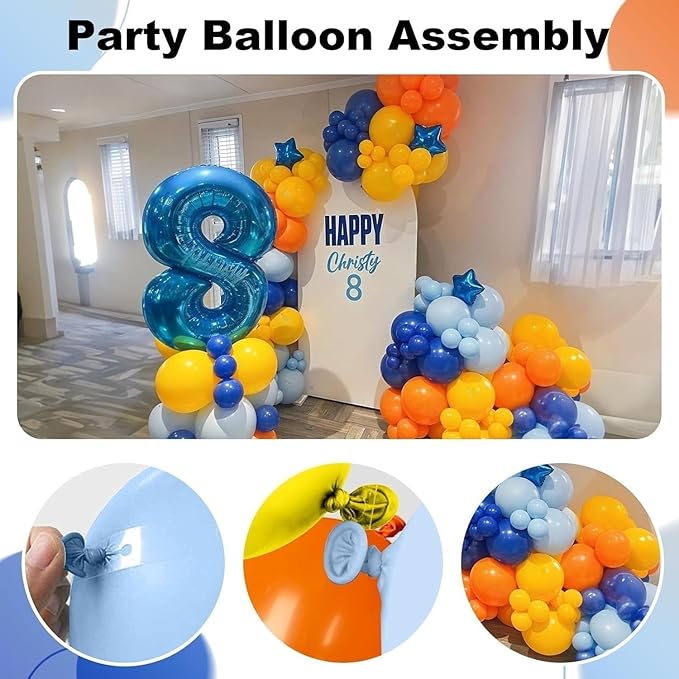 Navy Blue and Orange Garland Arch Kit, Orange and Yellow Balloons Light Baby Royal Blue with Foil Star Balloon for Kids Boys Baby Shower Birthday Graduation Gun Theme Party Decorations Supplies