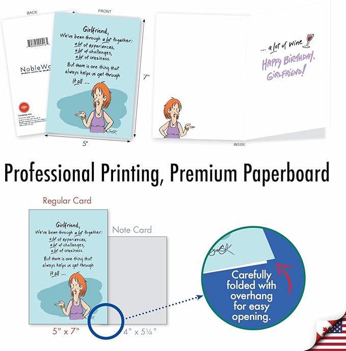 NobleWorks - 1 Funny Women's Birthday Card with Envelope - Cartoon Humor, Stationery Bday Celebration Card for Wife, Women - A Lot Together C3339BDG