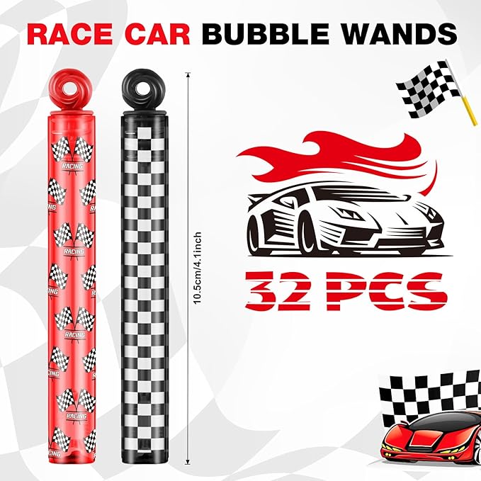 32 Pcs Racing Bubble Wands Checkered Bubble Wand Race Car Party Favors for Adult Summer Activity Race Car Birthday Party Goodie Bag Stuffers Gifts Wedding Supplies