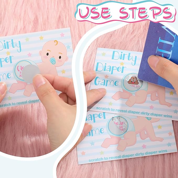 Geyee 60 Pieces Baby Shower Scratch off Game Funny Raffle Cards Baby Shower Party Games Decorations Cute Activity for Activity and Idea for Boy Girl(Nude Color)