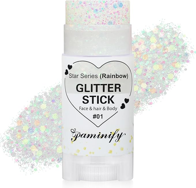 Rainbow White Hair Glitter Stick for Kids,Mermaid Fairy Costume Body Face Glitter, Singer Concert Cosplay Glitter Makeup,Waterproof Sequins Rave Accessories,Mardi Gras Outfit for Women