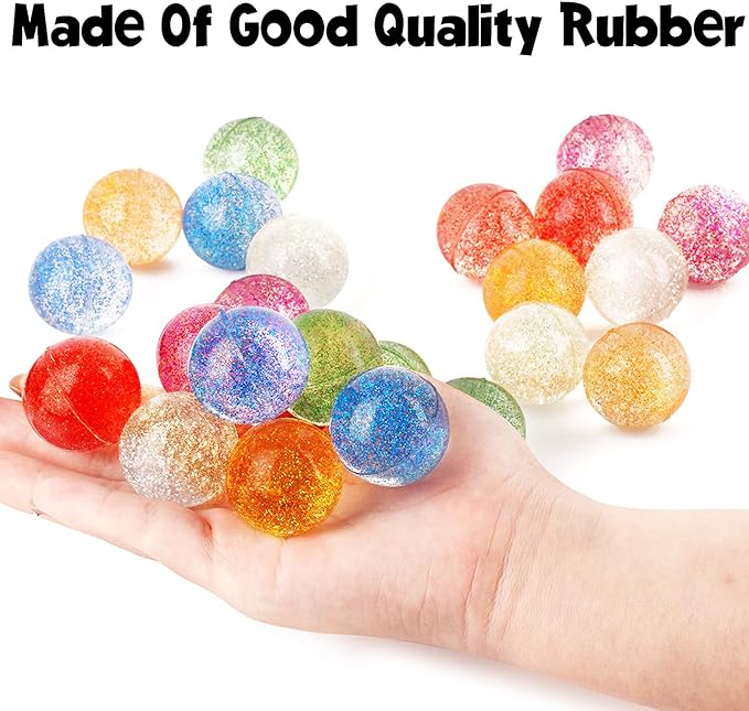 Hxezoc 24 Pcs Glitter Bouncy Balls for Kids, 32mm 6 Colors Rubber Bounce Balls Bulk for Party Favors, Goodie Bag Fillers, Easter Gift Bag Stuffers, Basket Stuffers, Classroom Prizes
