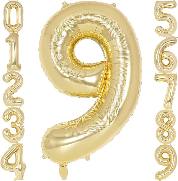 Light Gold Number 9 Balloon 40 Inch, Big Large Foil Helium White Gold Number Balloons, Giant Mylar Number 9 Balloons for 9 Year Old Birthday Party Decorations Supplies Anniversary