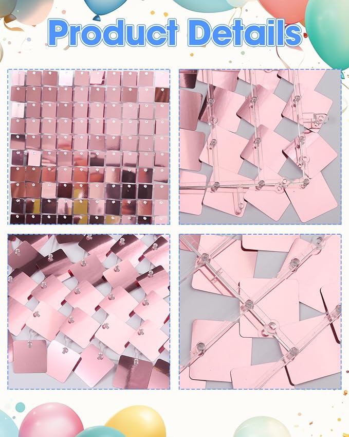Pink Shimmer Wall Backdrop 48 Panels Cover 6 x 8 Ft, Photo Backdrops for Wedding,Anniversary,Birthday,Party Decoration