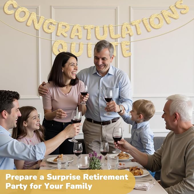 GAGAKU Pre Strung Congratulations Quitter Glitter Banner Funny Retirement Banner Going Away Supplies Graduation Party Decorations Garland for Men Women Gifts Indoor/Outdoor