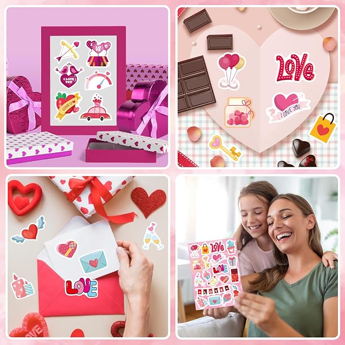 DUJAA 465PCS Valentine Stickers - Valentines Stickers for Kids Love Stickers Kawaii Heart Stickers Valentine's Day Theme Stickers Party Favors Gifts Decorations Supplies