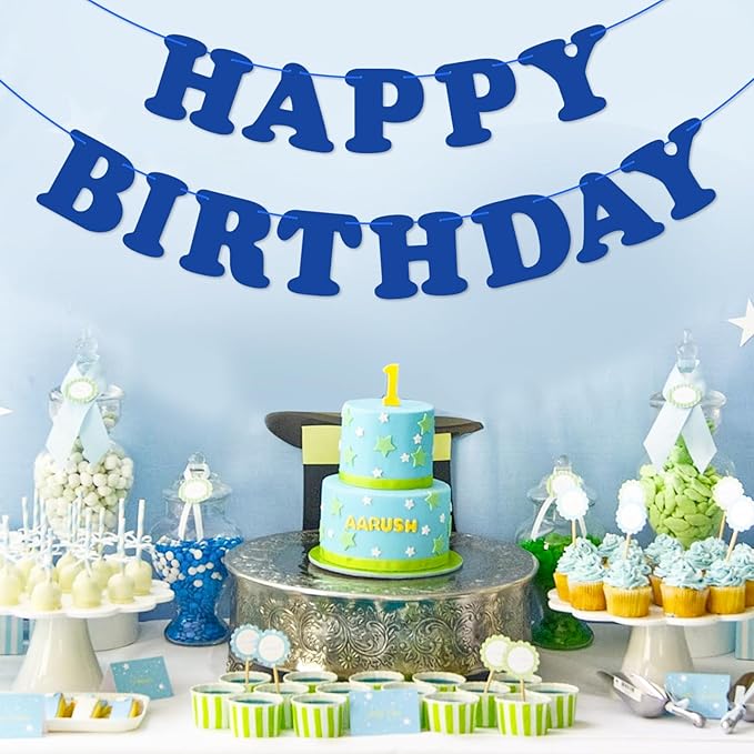 Navy Blue Happy Birthday Banner Sign Blue Birthday Party Supplies for Kids Adults Birthday Party Decorations