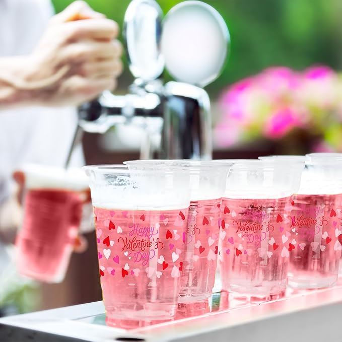 Gatherfun Valentine's Party Supplies - Romantic 60 Pcs 12oz Love-Themed Plastic Cups for Charming Decorations, Perfect for Valentines