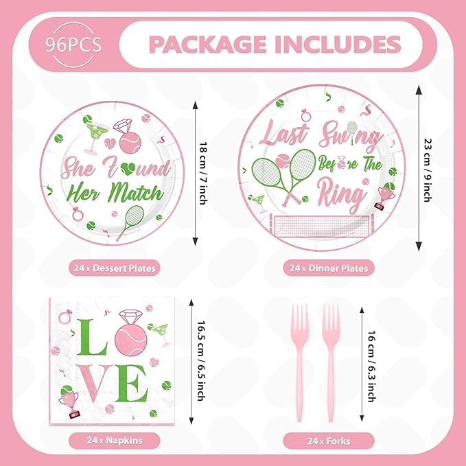Tennis 96Pcs Bachelorette Party Decorations Last Swing Before The Ring Plates and Napkins Tennis Themed Tableware for Bridal Shower Bride To Be Wedding Bachelorette Party Supplies Serves 24