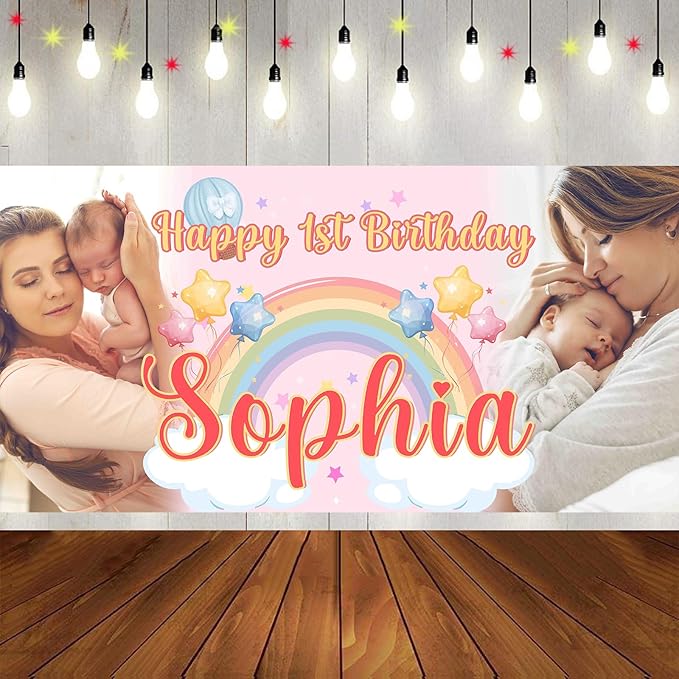 Custom Happy Birthday Banner Personalized Banners and Signs with Photo Name for Women Men Kids Party Decorations Supplies Indoor Outdoor Birthday Gifts Style 24