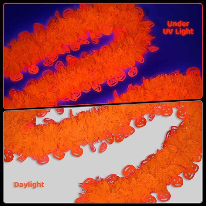 Mega-L Neon Halloween Party Decorations, 26ft Fluorescent Orange Pumpkin Garland Banner Glow in the Dark Party Supplies Cute Hanging Ceiling Decors for Birthday Home Wall Fence Porch Black Light Party