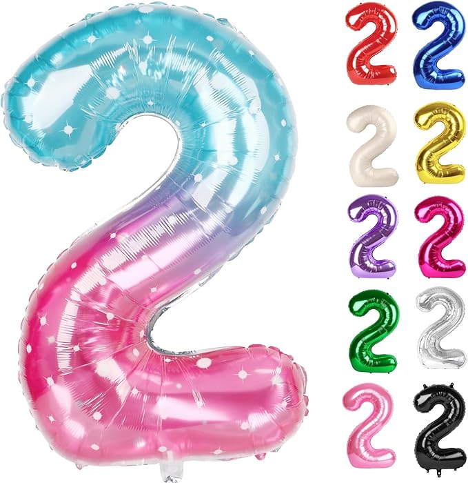 Starry Sky Number 2 Balloon 40 Inch, 2 Balloon Number, 2nd Birthday Decorations for Baby Girls Boys Toddlers