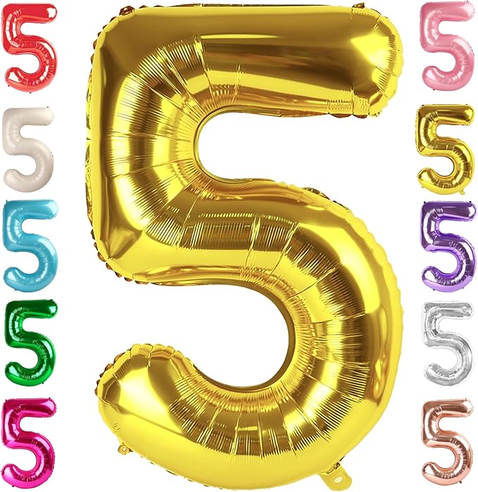 Balloon Numbers 40 Inch 5 Ballon for 5th Birthday Decorations, 15 25 35 50 Big Gold Number Balloons for Wedding Photo Shoot Party Decor