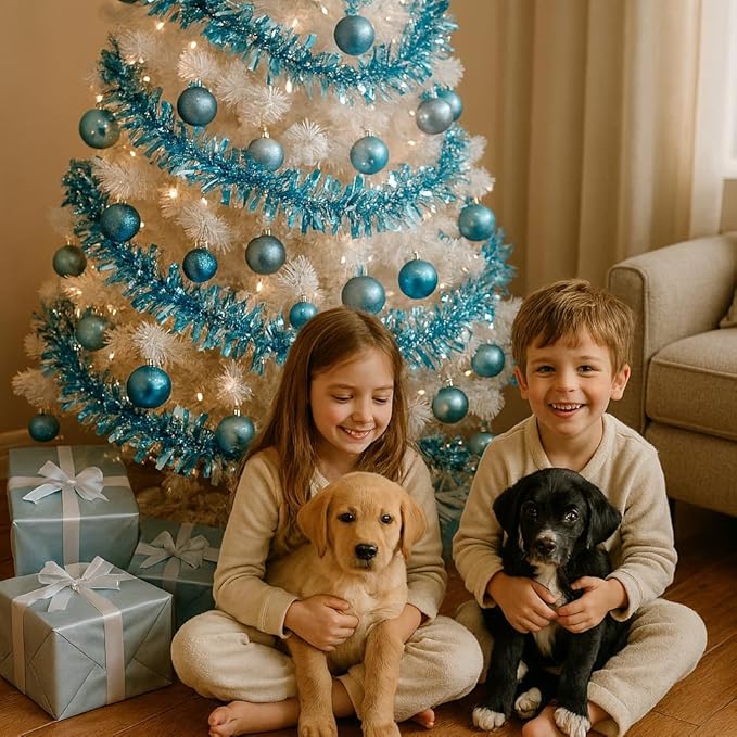 Anderson's Metallic Light Blue & Silver Sparkle Glitter Tinsel Twist Garland, 25ft Holiday Decoration, Christmas Tree Trim, Parade Float Decor, Party Supplies, Graduation, Event Garland