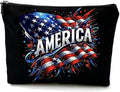 GRITOSE Independence Day Makeup Bag Black Small Toiletry Bags with America Flag designs Patriotic Supplies July 4th Stationery Storage Accessories for Women Men Work Travel Pouch Kit with Zipper Gift