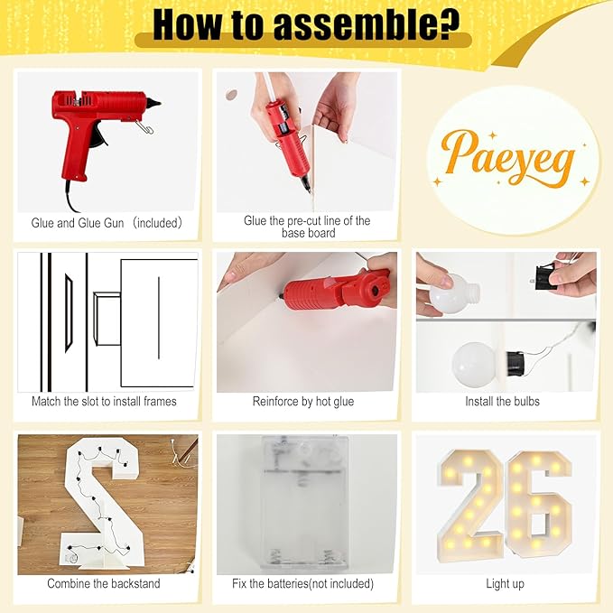 4ft Light Up Numbers 26 Number with Lights Bulbs White Marquee Frame Slots-in for 26th Birthday Party Decorations Pre-Cut Mosaic Cardboard Large Cut-Out Thick Foam Board 26 Sign Graduation New Year