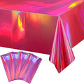 4 Pack Hot Pink Iridescence Plastic Tablecloths Shiny Disposable Laser Rectangle Table Covers Holographic Foil Tablecloth Iridescent Party Decorations Birthday Bridal Wedding Christmas, 54 x 108 Inch