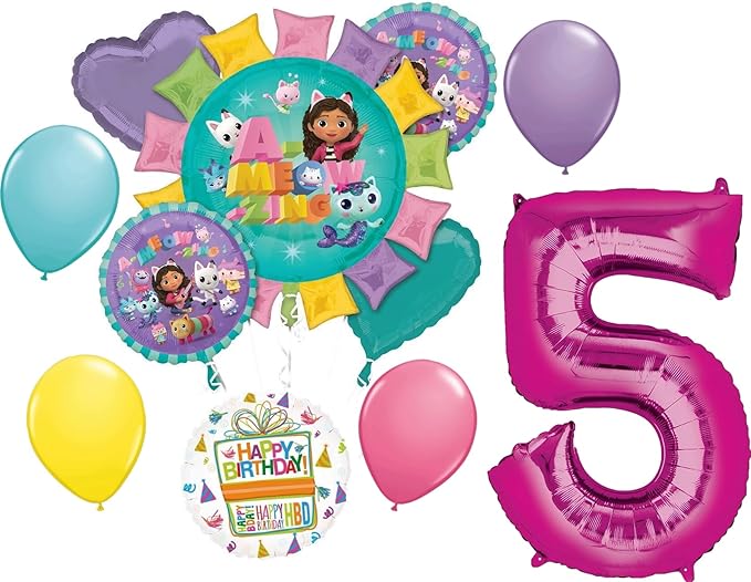 Gabby's 5th Birthday Party Supplies Cats and Dollhouse Balloon Bouquet Decorations
