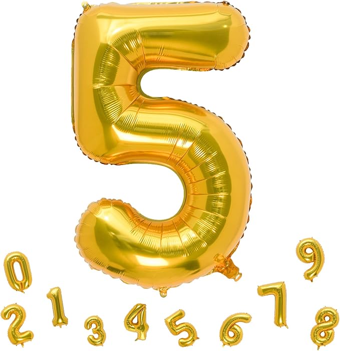 32 Inch Gold Number 5 Balloons Foil Ballon Digital Birthday Party Decoration Supplies (Gold Number 5 Balloon)