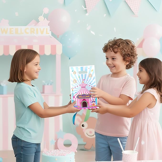 Circus Carnival Party Favor Bag 50Pcs Pink Circus Goody Candy Treat Gifts Bags, Pink Carnival Theme Party Decorations for Kids Birthday Baby Shower New Year Gathering Events Supplies