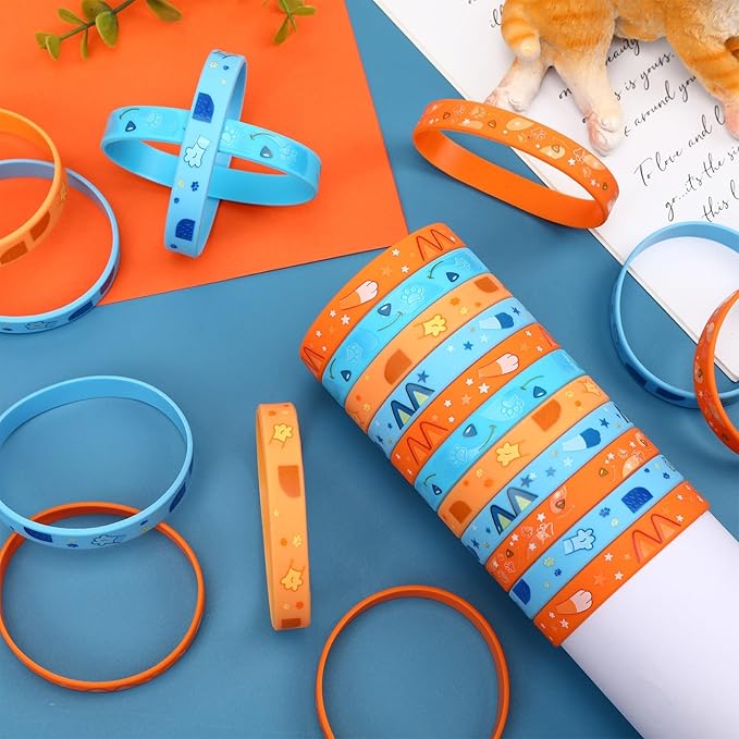 JUNEBRUSHS 42 Pcs Blue Dog Theme Silicone Wristbands, Baseball Party Favors Rubber Bracelets for Birthday Theme Party Supplies Classroom Rewards Pinata Stuffers Family Games Kids Goodie Bag Gifts