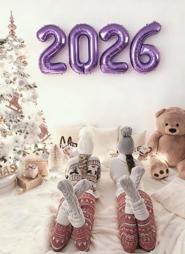 40 Inch Purple 2026 Number Balloon, Large Foil Number Balloons 2026 Graduation Balloons, New Years Decorations 2026 Purple