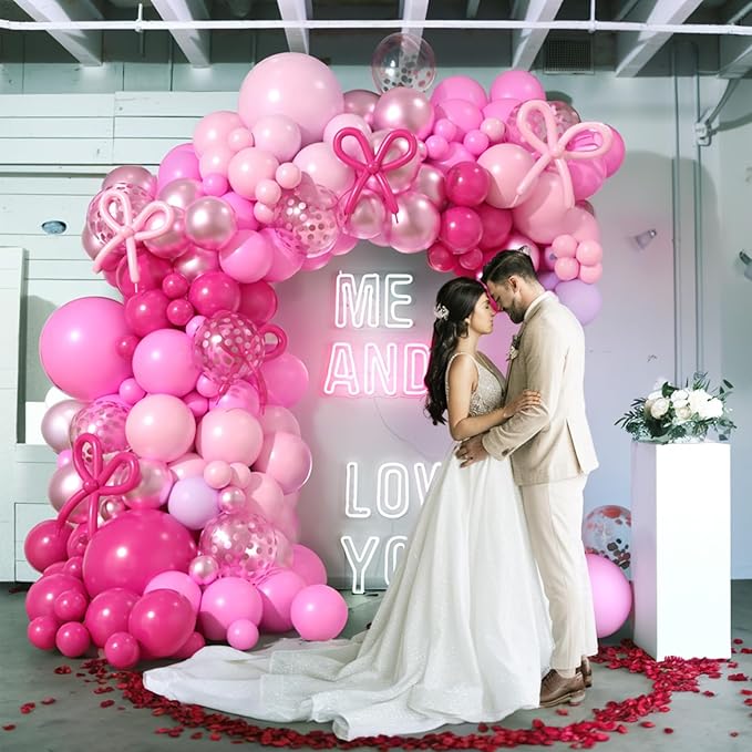 Pink Balloon Garland Arch Kit, Hot Pink Metalic Pink Pastel Pink Latex Balloon with Confetti Balloon Long Balloons for Girls Women Birthday Wedding Baby Bridal Shower Graduation Party Decorations